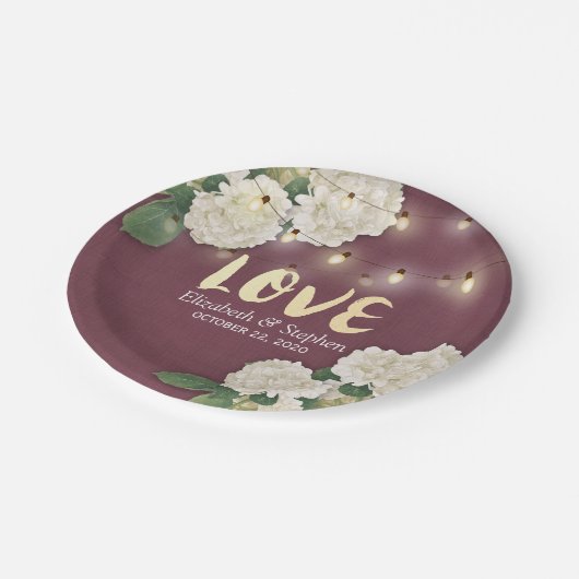 Weduwingshower Hydrangea String Light Burgundy Red Papieren Bordje (Gekanteld)