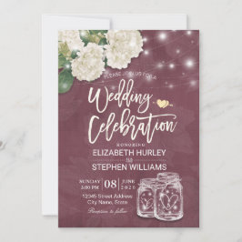 Weduwingshower Mason Jar Hydrangea Lights Burgundy Kaart