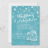 Weduwingshower Mason Jar String Lights Blue Floral Kaart (Voorkant)
