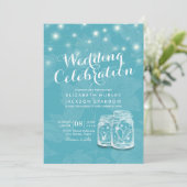 Weduwingshower Mason Jar String Lights Blue Floral Kaart (Staand voorkant)