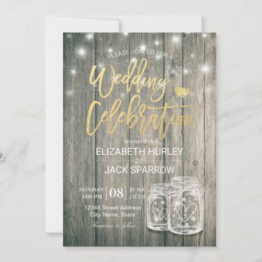 Weduwingshower Rustic Wood Mason Jar String Lights Kaart (Voorkant)