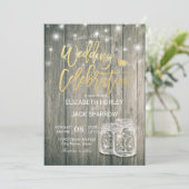 Weduwingshower Rustic Wood Mason Jar String Lights Kaart (Staand voorkant)