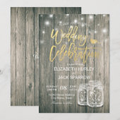 Weduwingshower Rustic Wood Mason Jar String Lights Kaart (Voorkant / Achterkant)