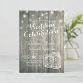 Weduwingshower Rustic Wood Mason Jar String Lights Kaart (Staand voorkant)