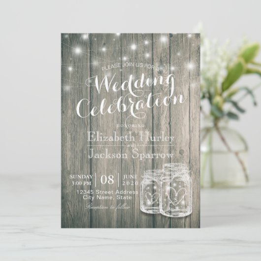 Weduwingshower Rustic Wood Mason Jar String Lights Kaart (Staand voorkant)