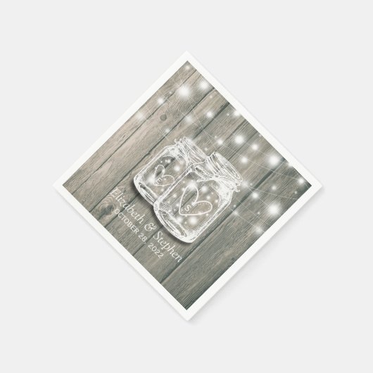 Weduwingshower Rustic Wood Mason Jar String Lights Servetten (Hoek)