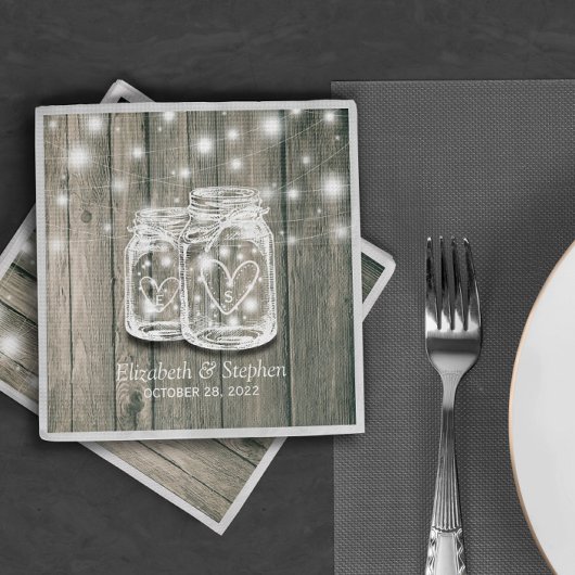 Weduwingshower Rustic Wood Mason Jar String Lights Servetten