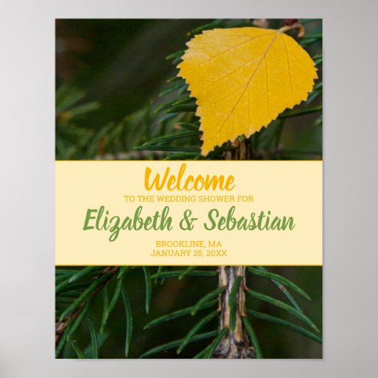 Weduwingshower WELCOME Sign Leaf Pine Branch Poster (Voorkant)