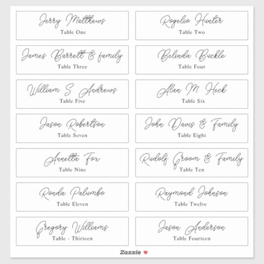 Weduwkaart Gastnamen Tabelnummer Sticker (Vel)