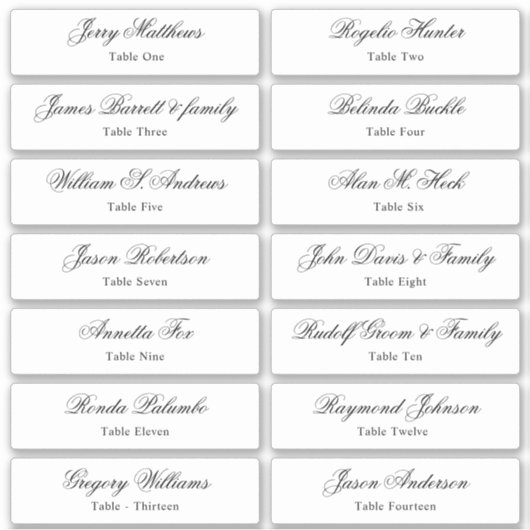 Weduwkaart Gastnamen Tabelnummer Sticker (Voorkant)