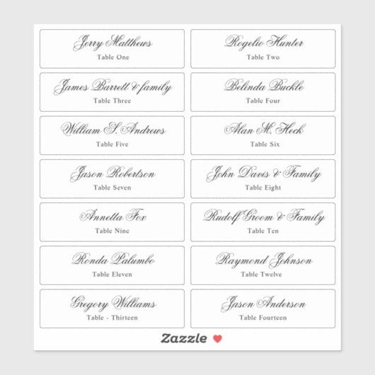 Weduwkaart Gastnamen Tabelnummer Sticker (Vel)
