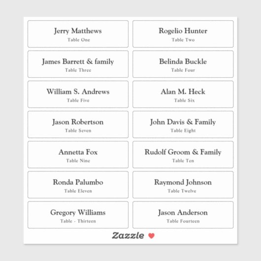 Weduwkaart Gastnamen Tabelnummer Sticker (Vel)