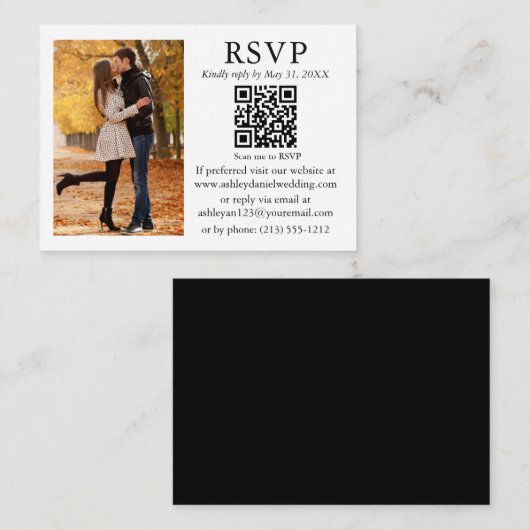Weduwminimalisfoto zwart-wit QR RSVP Informatiekaartje (Voorkant / Achterkant)