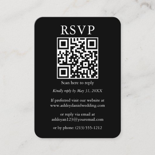 Weduwminimalistisch Simple QR Photo Black RSVP Informatiekaartje (Voorkant)
