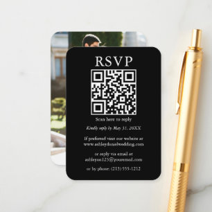 Weduwminimalistisch Simple QR Photo Black RSVP Informatiekaartje