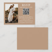 Weduwminimalistisch Simple Taupe QR Photo RSVP Informatiekaartje (Voorkant / Achterkant)
