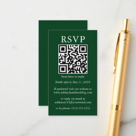 Weduwminimalistische Eenvoudige QR RSVP Green Informatiekaartje