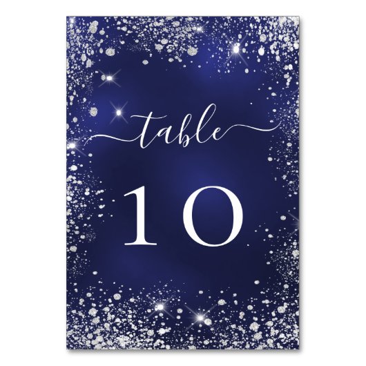 Weduwsblauw glitter-tabelnummer kaart (Voorkant)