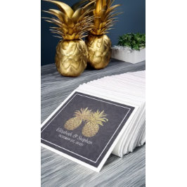 Weduwschotel Elegant Gold Pineapple Couple Blue Servet