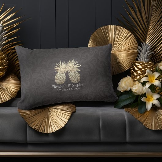 Weduwschotel Modern Black Gold Pineapple Couple Kussen