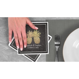 Weduwschotel Modern Black Gold Pineapple Couple Servet