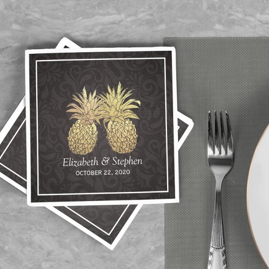 Weduwschotel Modern Black Gold Pineapple Couple Servet