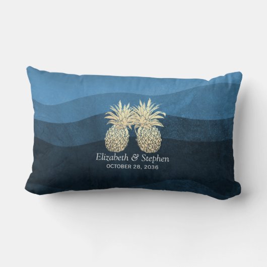 Weduwshow Modern Blue Gold Pineapple Couple L Kussen (Achterkant)