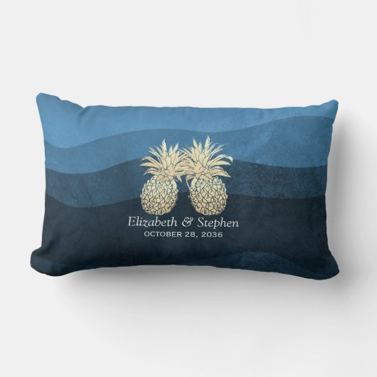 Weduwshow Modern Blue Gold Pineapple Couple L Kussen (Voorkant)