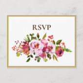 Weduwsmagenta roze koraalkoraalgrens RSVP Uitnodiging Briefkaart (Voorkant)