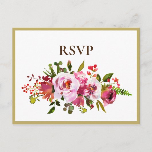 Weduwsmagenta roze koraalkoraalgrens RSVP Uitnodiging Briefkaart (Voorkant)