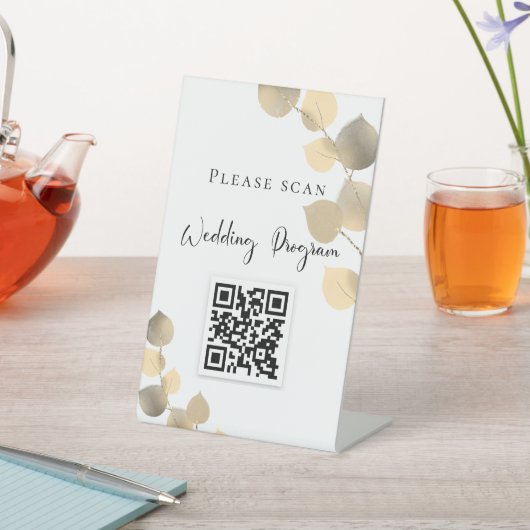 Weduwsprogramma QR-code eucalyptus golden Reclamebord Met Voetstuk (Insitu)