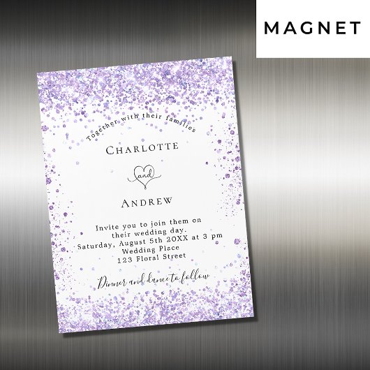 Weduwsviolet glitter white magnet-uitnodiging magnetische uitnodiging