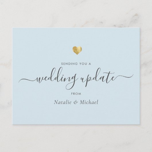 Weduwupdate Elegant Script Gold Light Blue Briefkaart (Voorkant)
