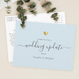 Weduwupdate Elegant Script Gold Light Blue Briefkaart