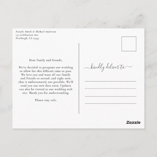 Weduwupdate Elegant Script Gold Light Dust Blue Briefkaart (Achterkant)