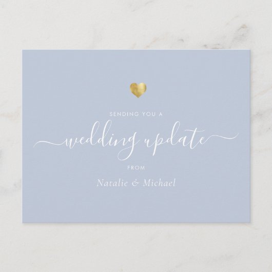 Weduwupdate Elegant Script Gold Light Dust Blue Briefkaart (Voorkant)