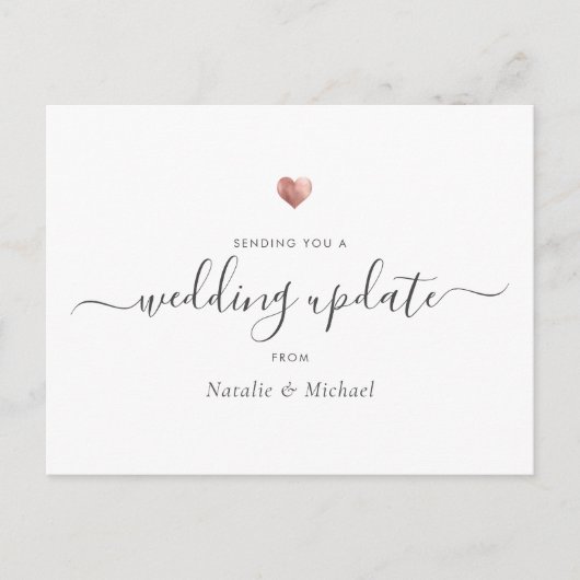 Weduwupdate Elegant Script Roos Gold Heart Briefkaart (Voorkant)