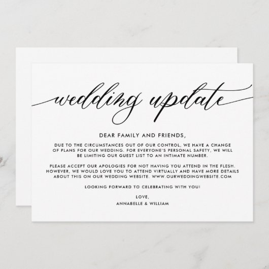 Weduwupdate | Kleinere bruiloft Aankondiging (Voorkant / Achterkant)