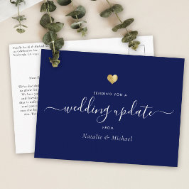 Weduwupdate Uitgesteld Elegant Script Gold Blue Briefkaart