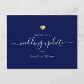 Weduwupdate Uitgesteld Elegant Script Gold Blue Briefkaart (Voorkant)