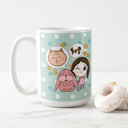 wee en haar vrienden - kat en konijn koffiemok (Met donut)