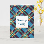Wee Schotse "Dank Ye" op Blauw & Geel Tartan Kaart (Gele Bloem)