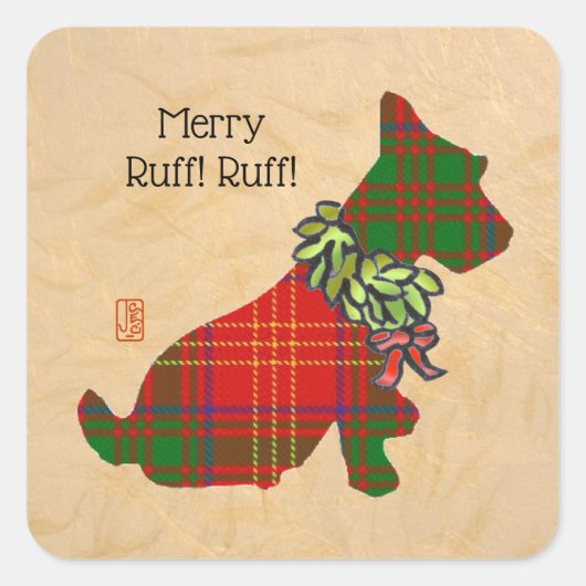 Wee Scottie Christmas Square Sticker (Voorkant)