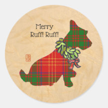 Wee Scottie Kerst Ronde Sticker