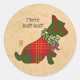 Wee Scottie Kerst Ronde Sticker