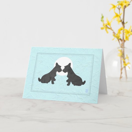 Wee Scottie Puppy Love Jubileum op Blauw Kaart (Gele Bloem)