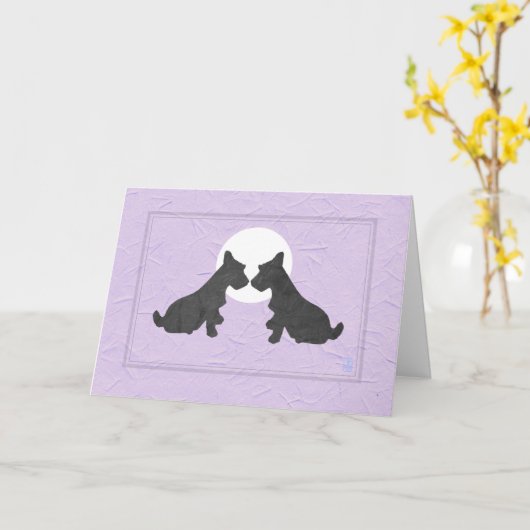 Wee Scottie Puppy Love Valentijn's Day op Lavendel Kaart (Gele Bloem)