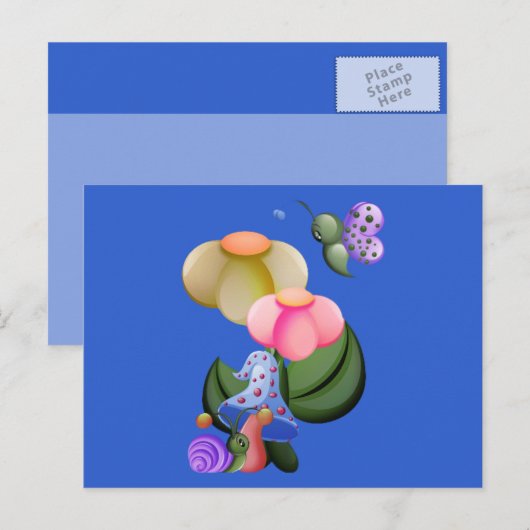 Wee Uitzicht Slak & Vlinder Briefkaart (Voorkant / Achterkant)