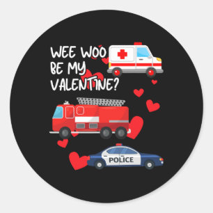 Wee Woo Wees Mijn Valentijn Vuurweerwagen Ambulanc Ronde Sticker