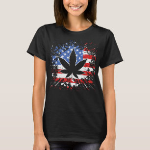 Weed American Flag 4 juli Marjuana Patriotic T-shirt